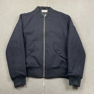 J Crew Wallace and Barnes Mens Medium Blue Black Wool MA-1 Bomber Zip Up Lined